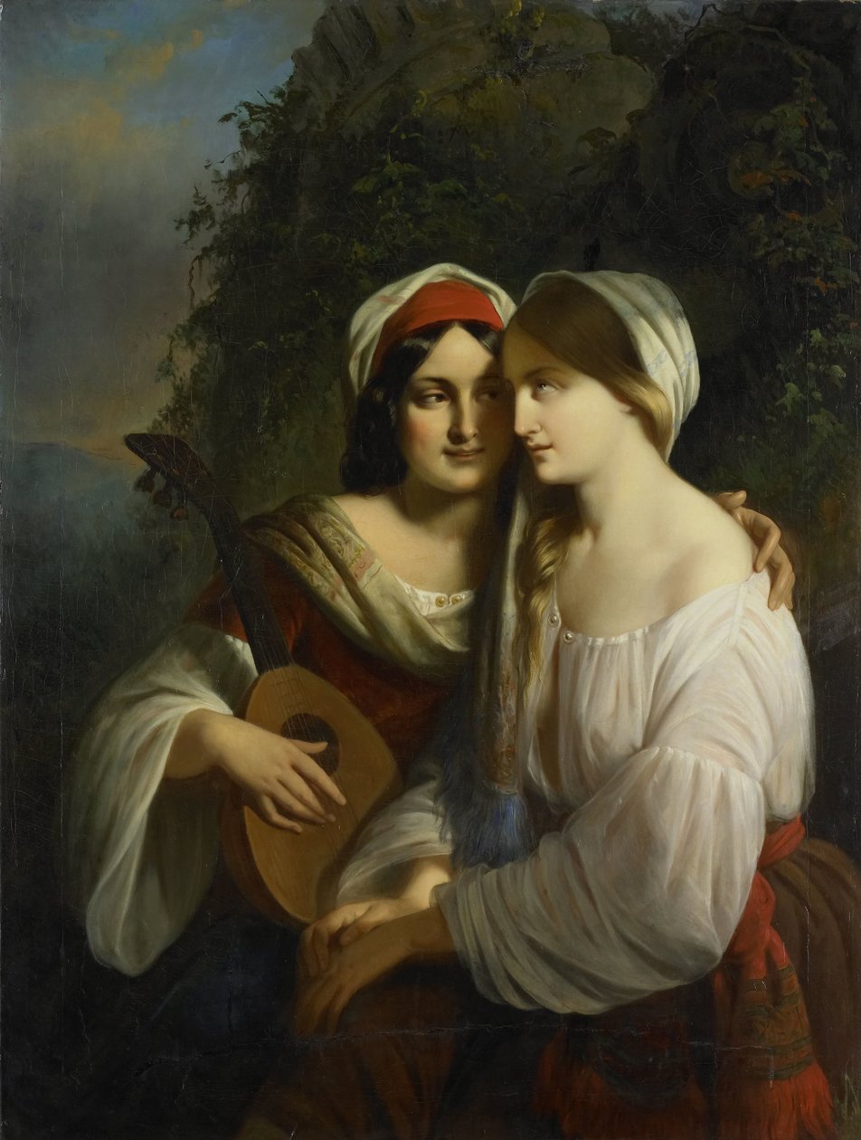 Twee Vrouwen in Italiaanse Dracht door Moritz Calisch (signed by artist)