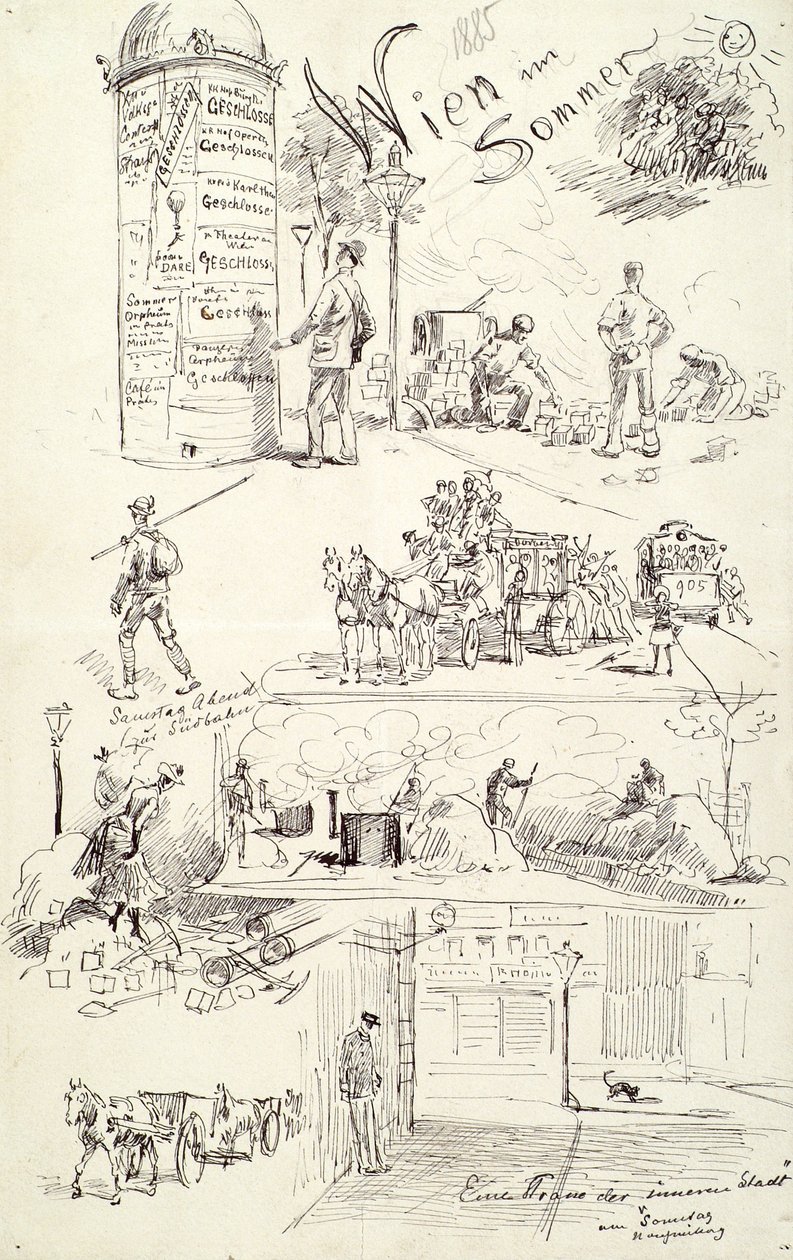 Weense Typen 1885 (Wenen in de Zomer) door Moritz Ledeli