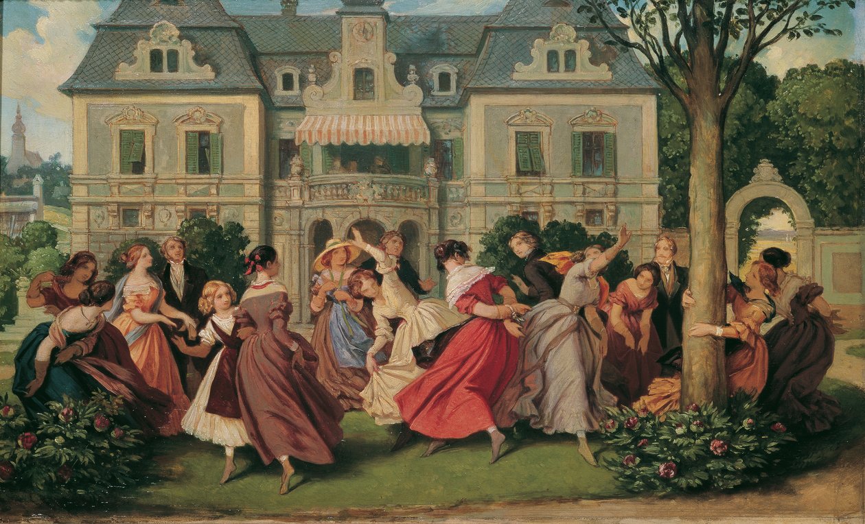 Een spel, ca.1860 (olieverf op paneel) door Moritz Ludwig von Schwind