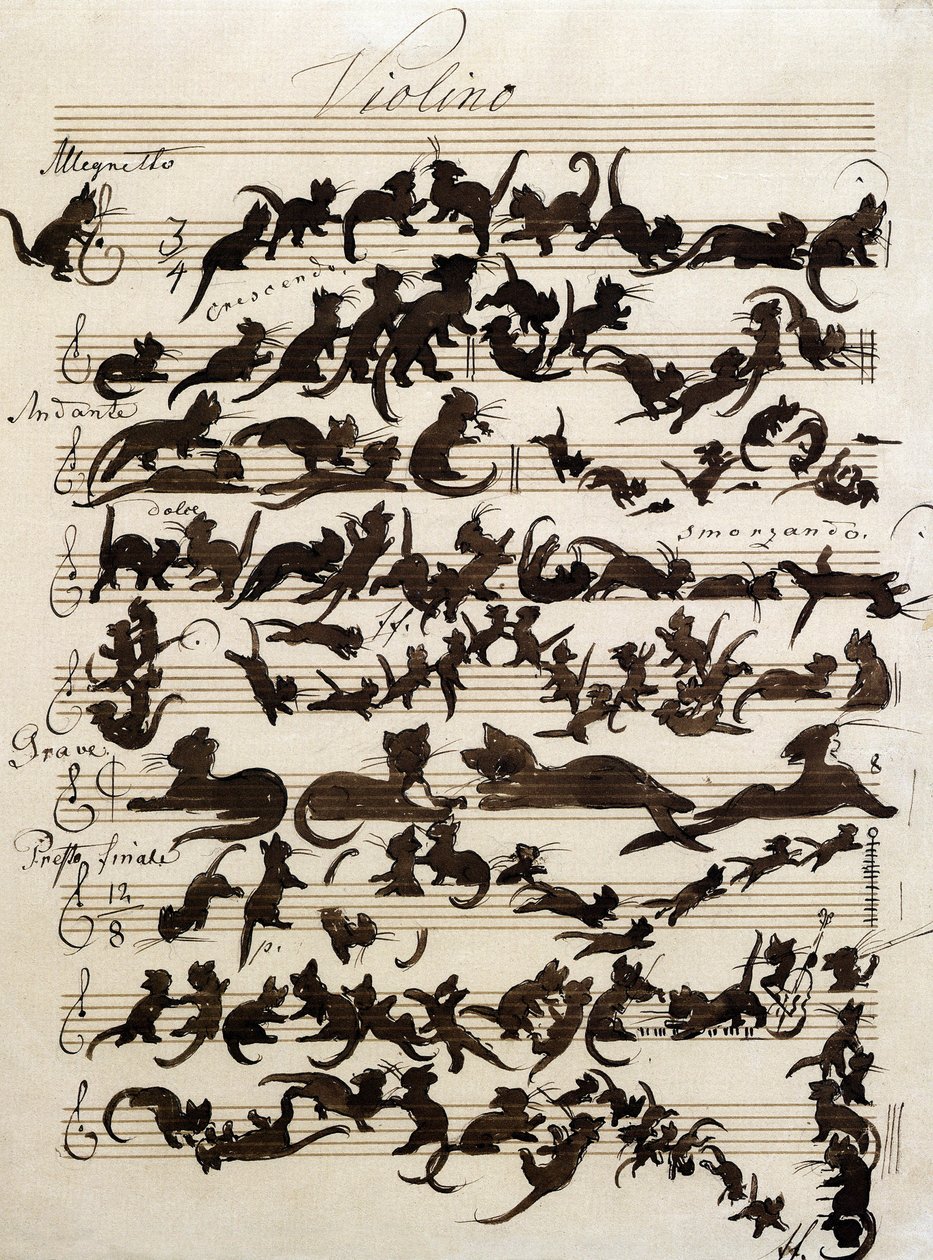 De symfonie van de kat (Die Katzensymphony) tekening door Moritz von Schwind uit 1868. Staatliche Kunsthalle Karlsruhe. door Moritz Ludwig von Schwind