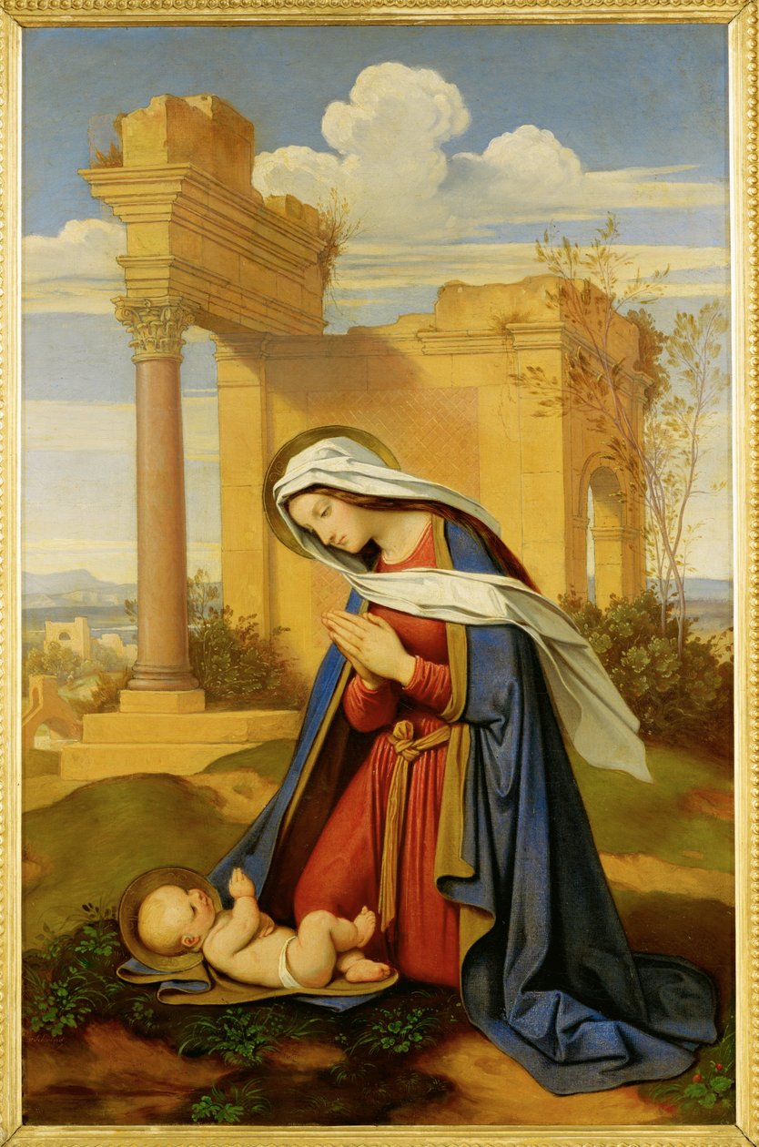 De Maagd Maria die het kind aanbidt ... (schilderij op doek) door Moritz Ludwig von Schwind