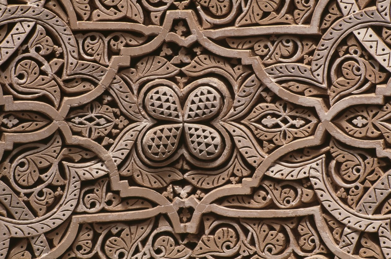 Kasbah van Thamiel glaoui, stucwerk, detail (keramiek) door Moroccan School