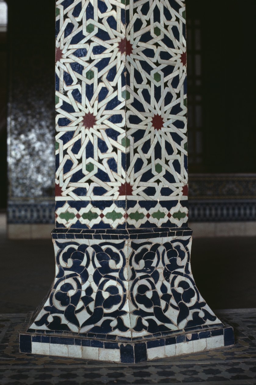 Kasbah van Thamiel glaoui, zellij-tegelwerk, detail (keramiek) door Moroccan School