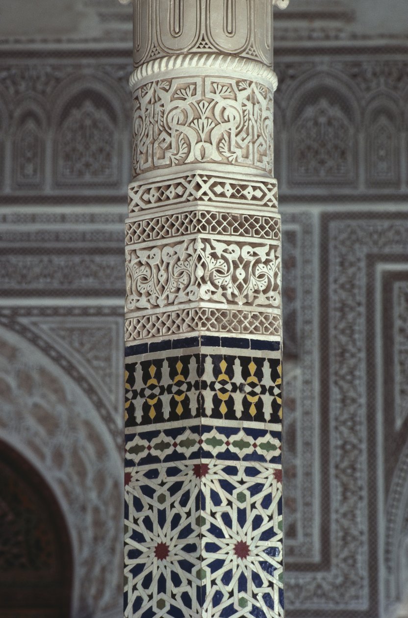 Kasbah van Thamiel glaoui, zellij-tegelwerk, detail (keramiek) door Moroccan School