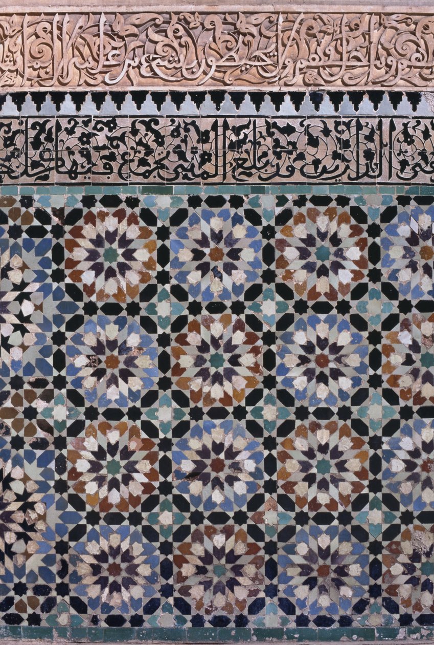 Muur van de hoofdbinnenplaats (detail), gebouwd door de Saadiërs in 1565 door Moroccan School