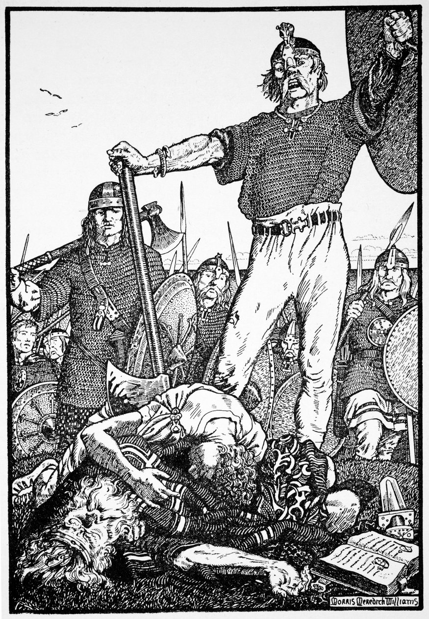De dood van Brian Boru in de Slag bij Clontarf, Ierland, 1014 door Morris Meredith Williams