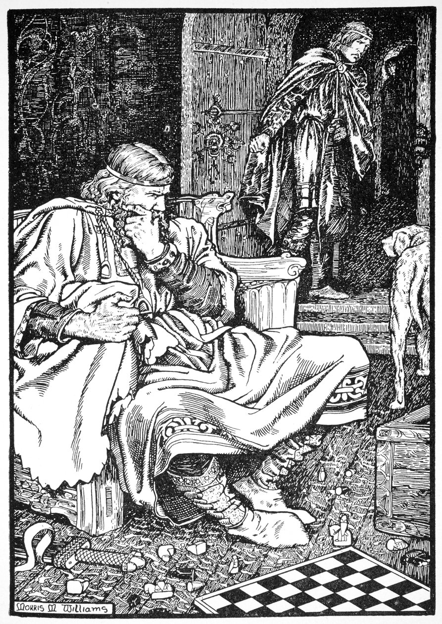 Koning Canute en graaf Ulf ruziën over schaken, Roskilde, Denemarken door Morris Meredith Williams