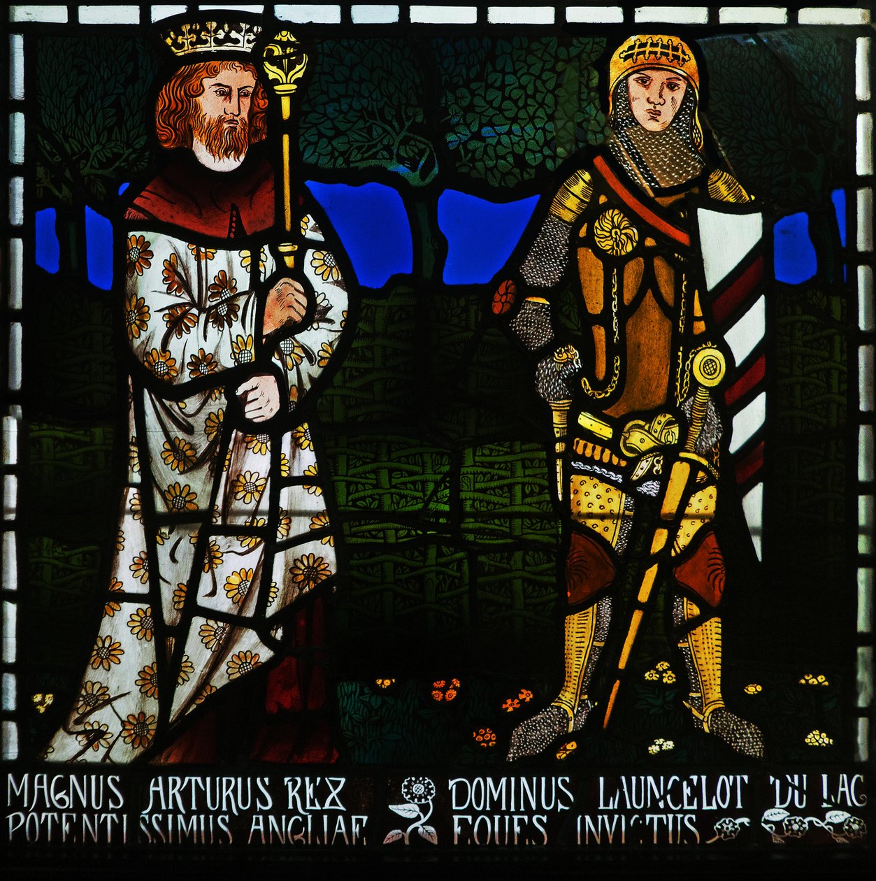 Koning Arthur en Sir Lancelot door Morris and Co.