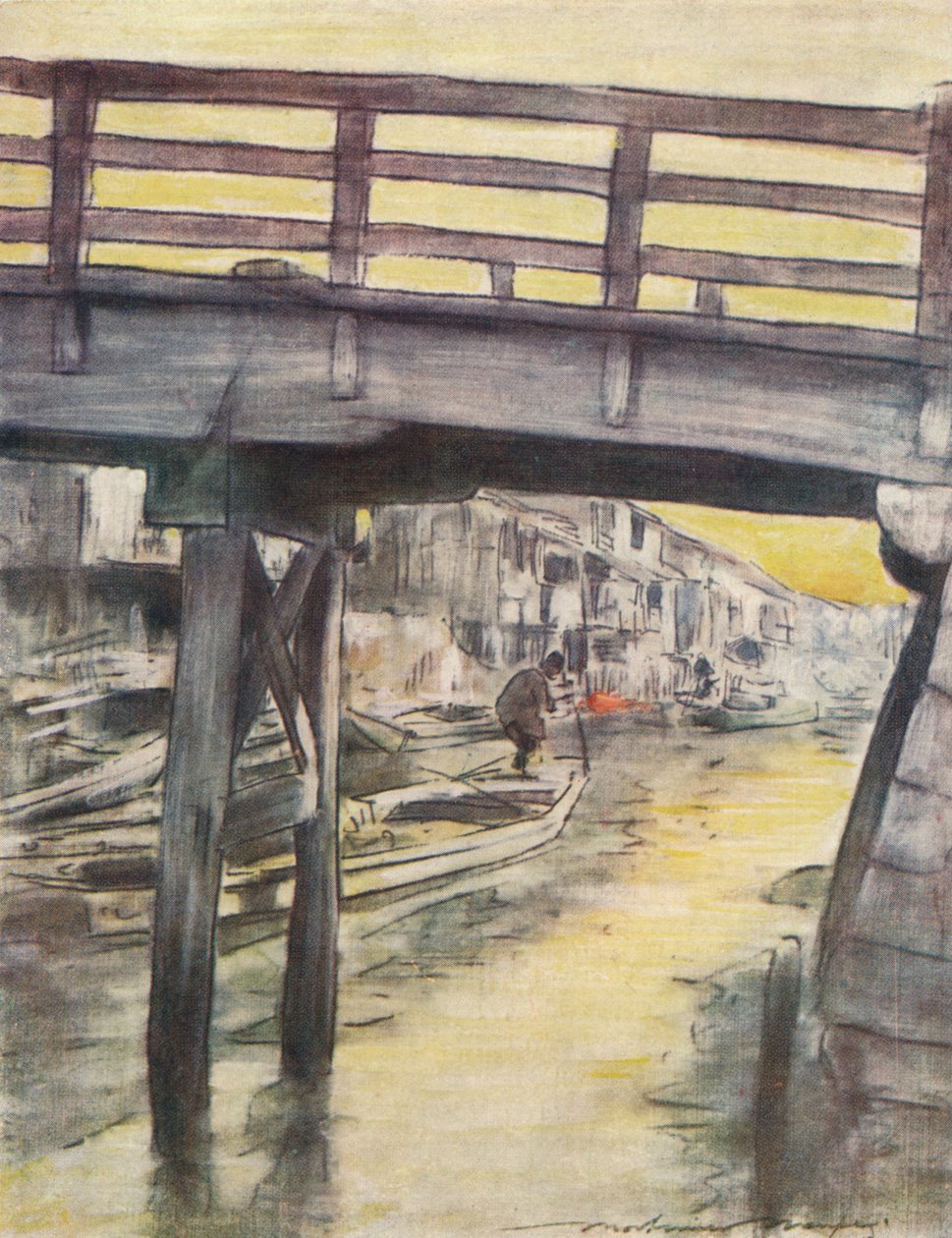 Een kanaal in Osaka door Mortimer L Menpes