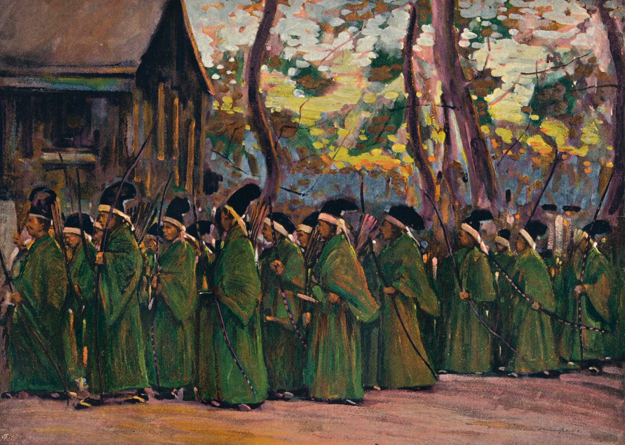 Processie van Boogschutters in Kioto door Mortimer L Menpes
