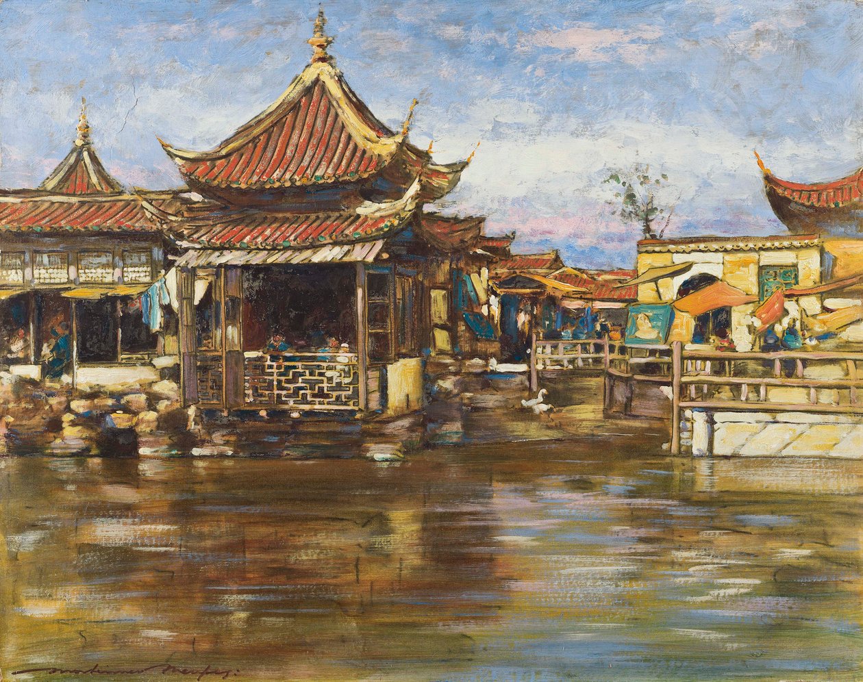 Een Theehuis, Shanghai, circa 1909 door Mortimer Ludington Menpes