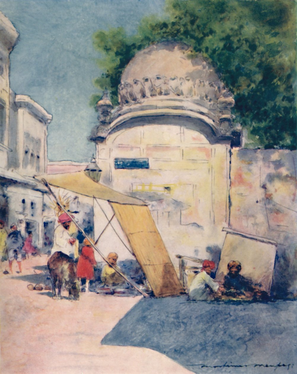 Op een straathoek, Amritsar, 1905 door Mortimer Ludington Menpes