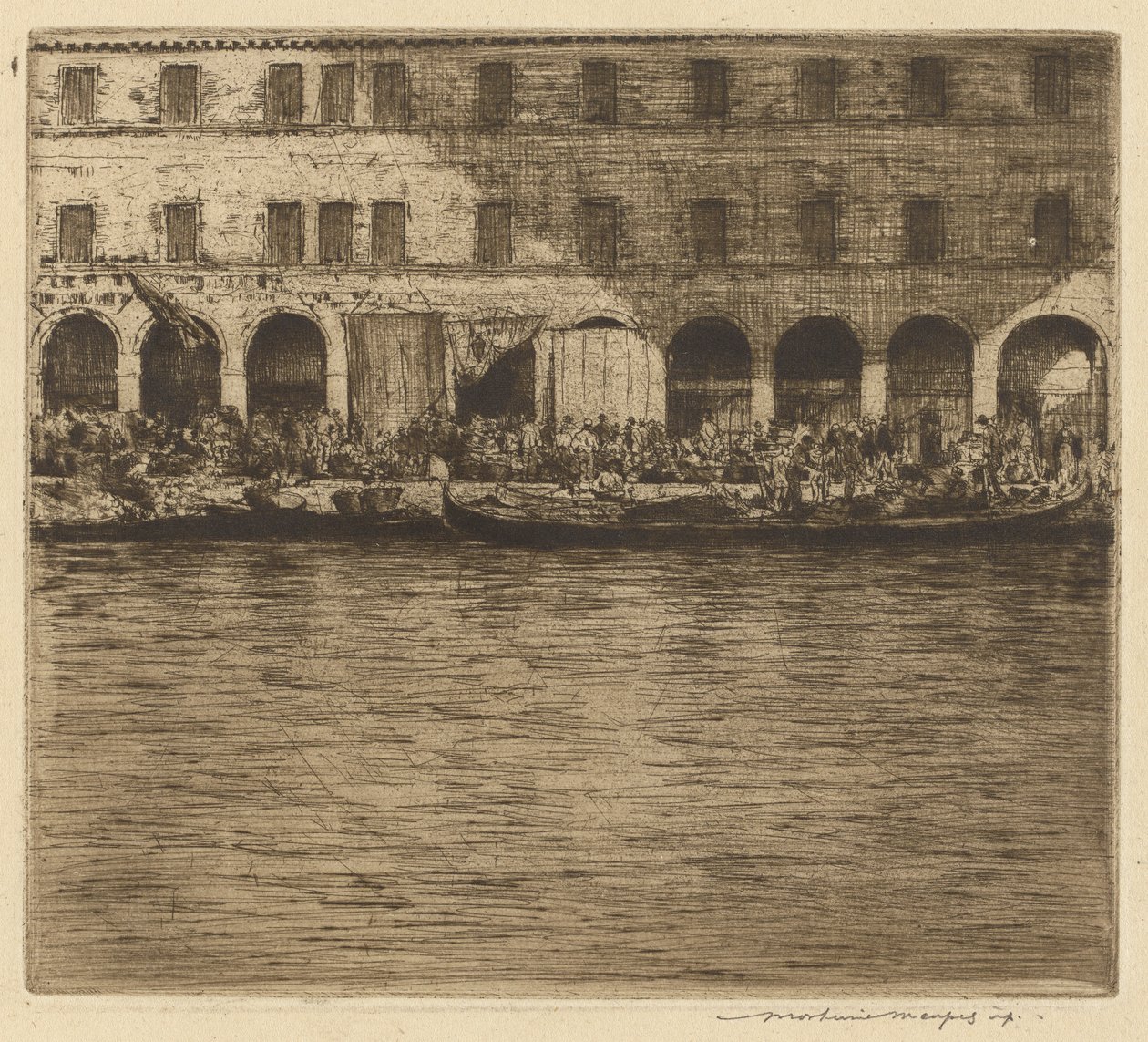 Rialto-markten, Venetië door Mortimer Menpes