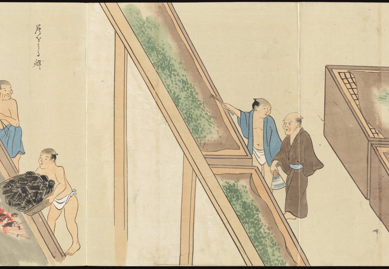 Illustraties van Uji theeproductie door Motonari Sait?