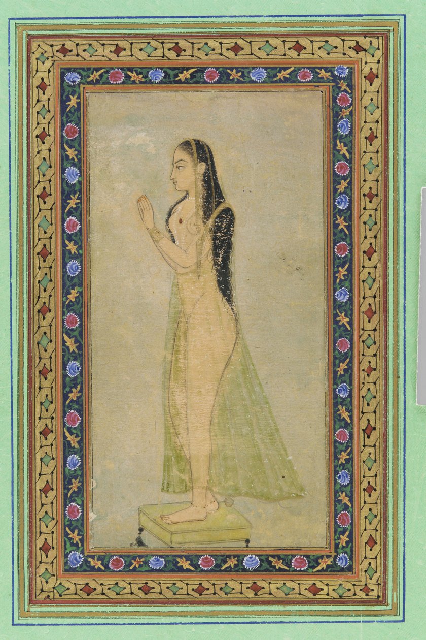 Dame in Gebed, Albumblad met schilderij, c.1900 door Mughal School