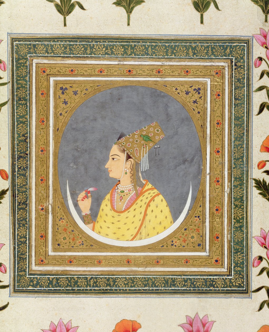 Portret van een dame met een lotusblaadje, uit het Small Clive Album, c.1750-60 door Mughal School