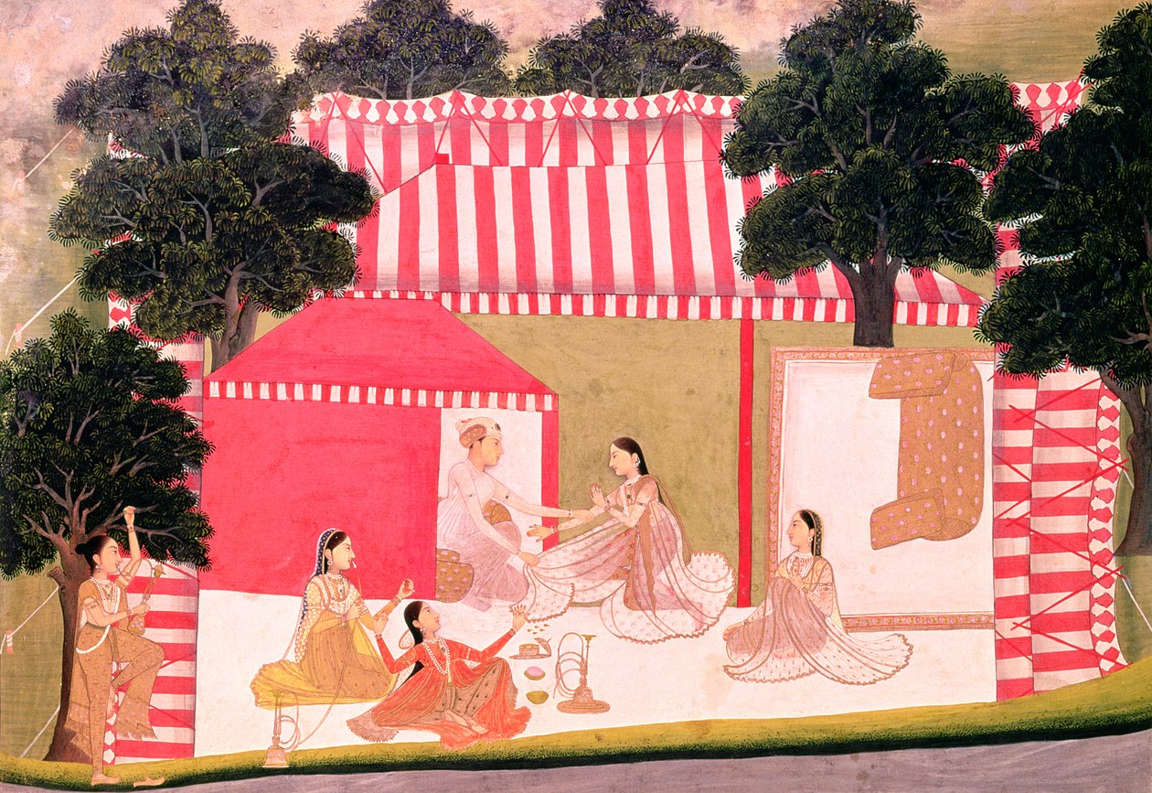 Een prins en zijn harem door Mughal School