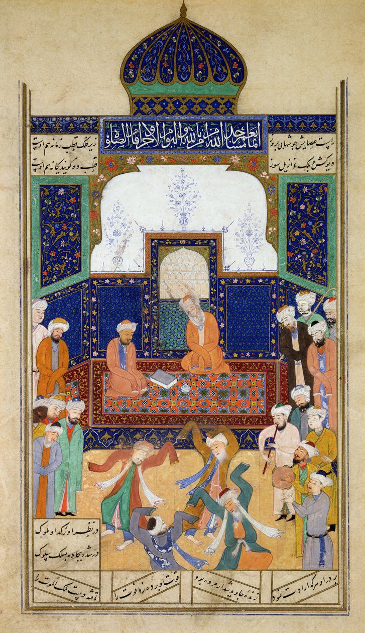 Derwisjen Dansen op Muziek voor hun Shaik en een Leerling, uit de Khamsah van Prins Khusrau, Matla al-Anvar door Mughal School