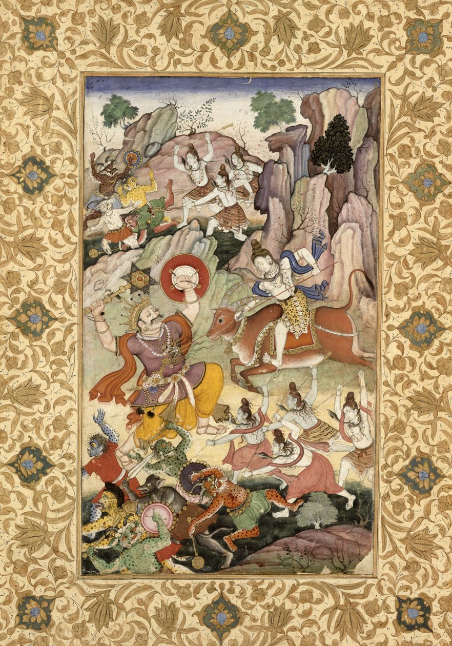 Shiva die de Demon Andhaka doodt, c.1585-90 door Mughal School