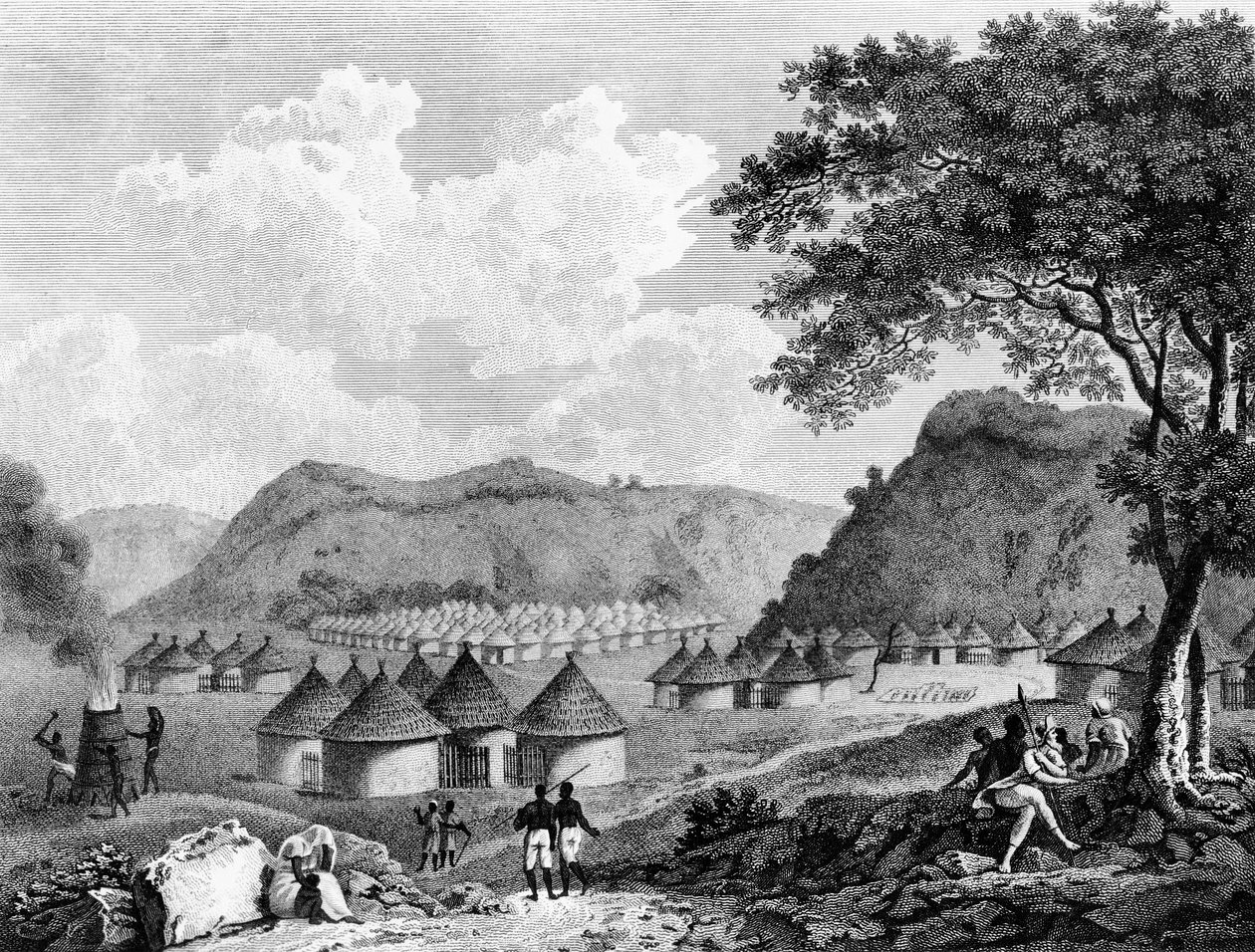 Uitzicht op het dorp Kamalia uit Reizen in de binnenste districten van Afrika, 1799 door Mungo Park
