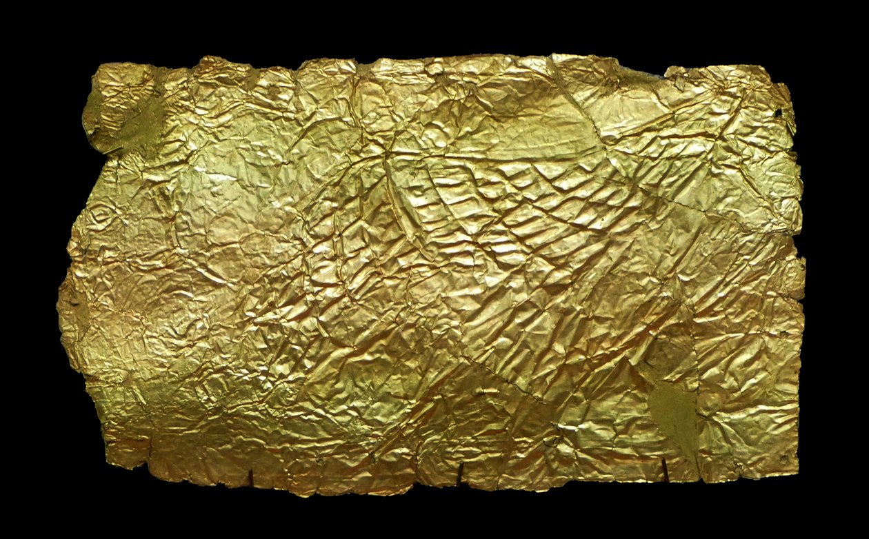 Bladgouden hoes voor glazen vaasvormige plaquette door Mycenaean