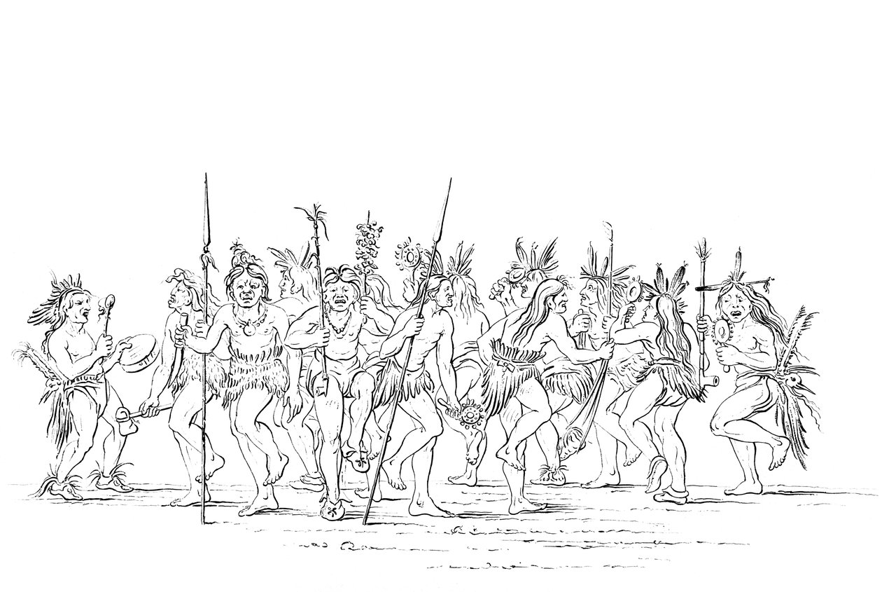 De Sioux-stam voert een bedeldans uit door Myers and Co
