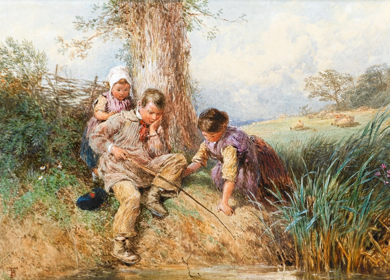Jonge vissers: Geen geluk vandaag door Myles Birket Foster