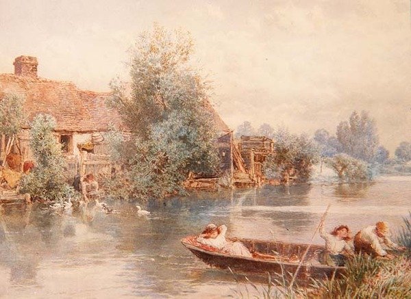 Knoeien op de Rivier door Myles Birket Foster