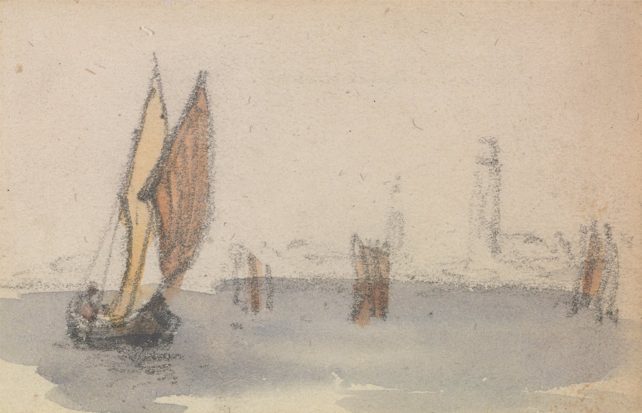 Een van een groep van drie studies op de Venetiaanse lagune door Myles Birket Foster