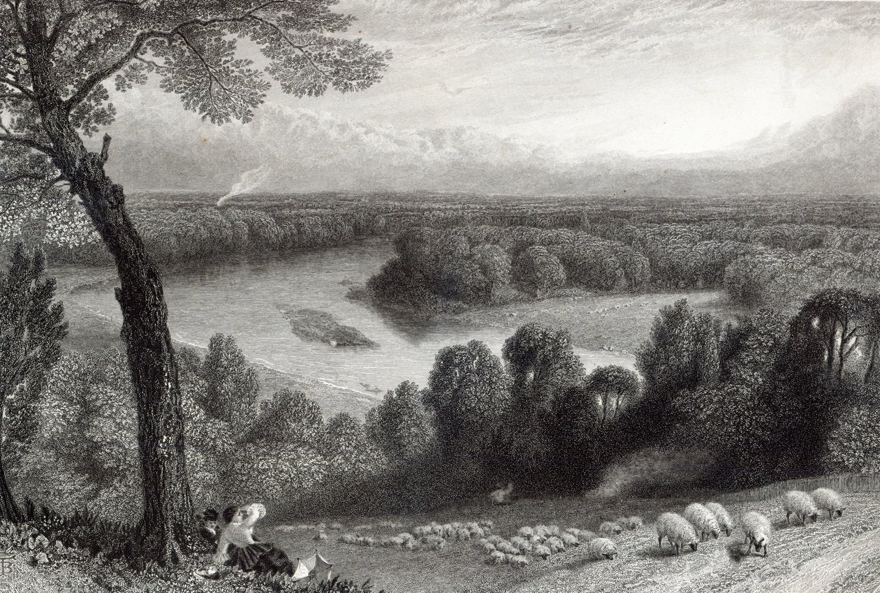 De Theems vanaf Richmond Hill, gegraveerd door J. Saddler, gedrukt door Cassell, Petter en Galvin door Myles Birket Foster