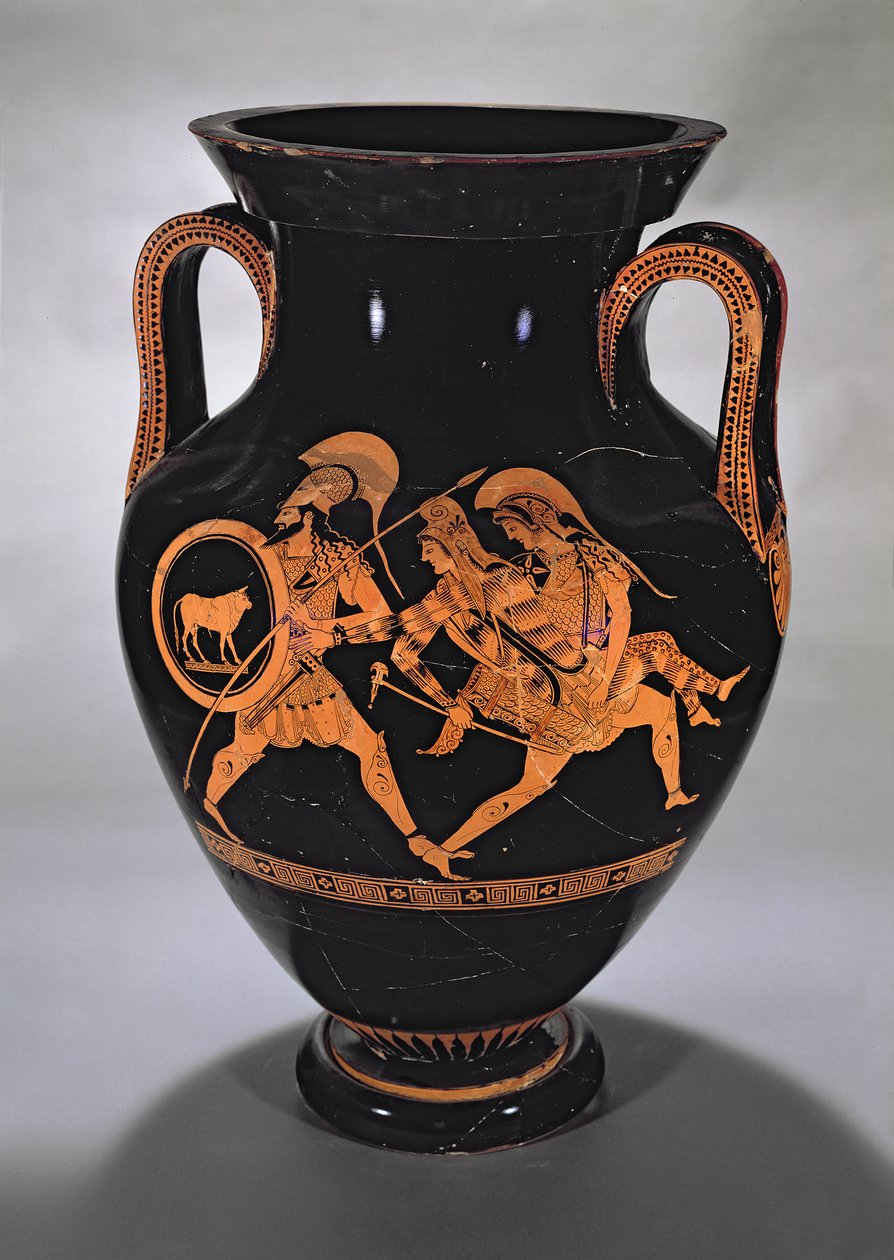 Attische roodfigurige buikamfoor die de ontvoering van Antiope met Theseus en Pirithous afbeeldt, ca. 500-490 v.Chr. (aardewerk) door Myson