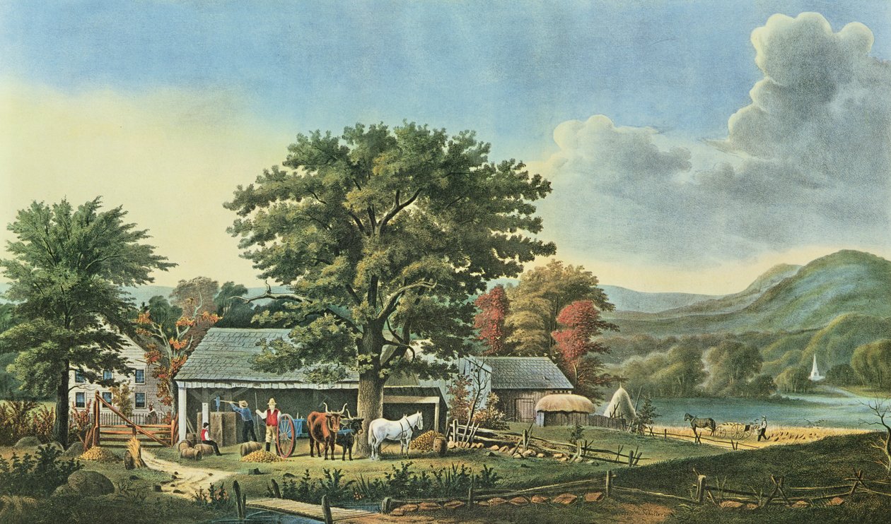 Herfst in New England - Cider Maken, 1866 door N. and Ives, J.M. Currier