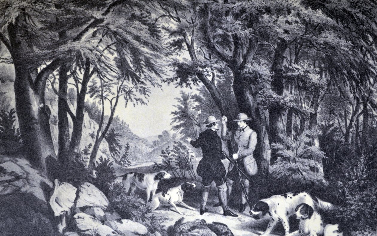 Illustratie van Currier & Ives 19e Eeuw. Patrijsschieten door N. and Ives, J.M. Currier