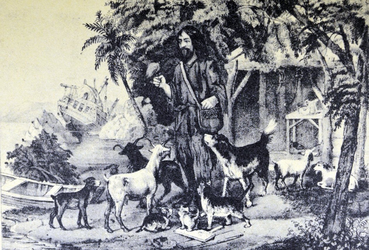 Robinson Crusoe en zijn Huisdieren door N. and Ives, J.M. Currier