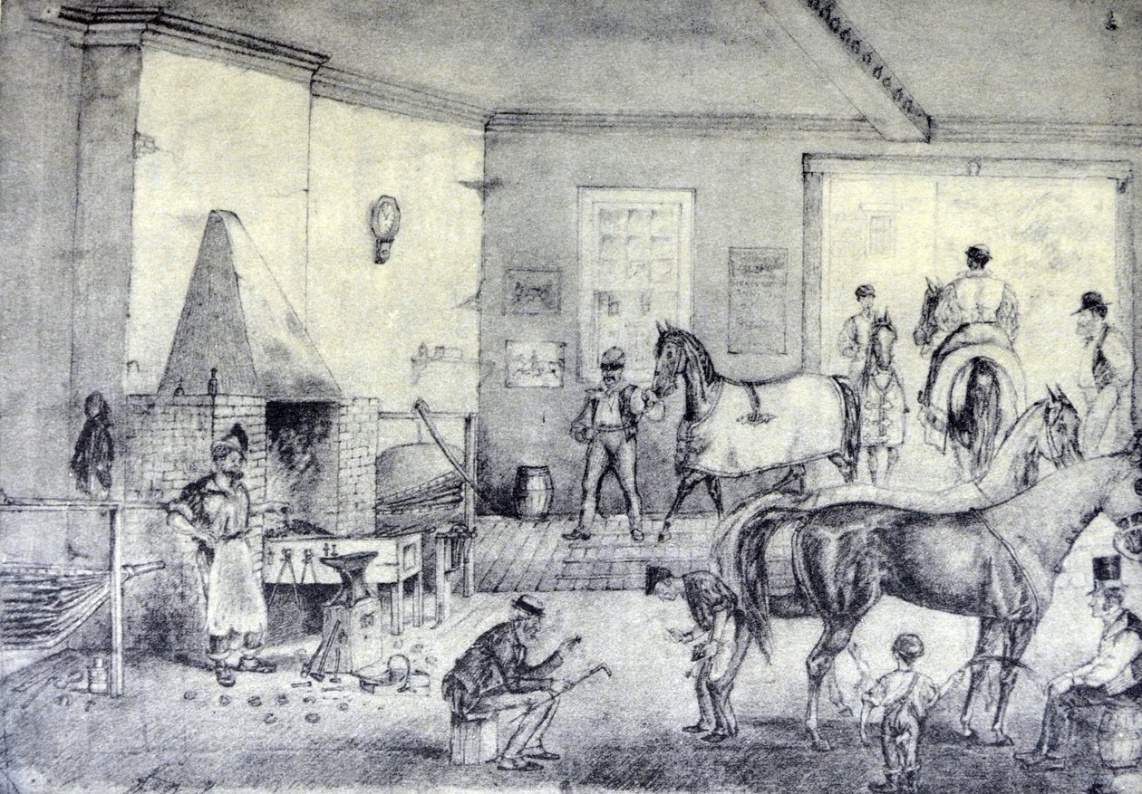 Trotting cracks bij de Smidse door N. and Ives, J.M. Currier