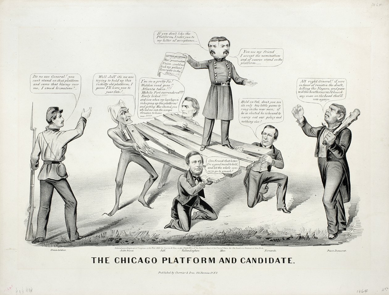 Het Chicago Platform en Kandidaat, 1864 door N. and Ives, J.M. Currier
