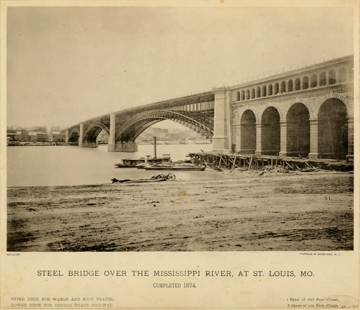 Stalen brug over de Mississippi-rivier door NY Harroun and Bierstadt