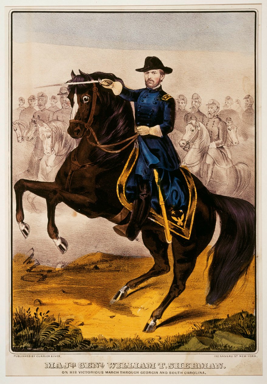 William Tecumseh Sherman, generaal van de Unie tijdens de Amerikaanse Burgeroorlog ... (gekleurde afdruk) door N. and Ives J.M. (1824 95) Currier