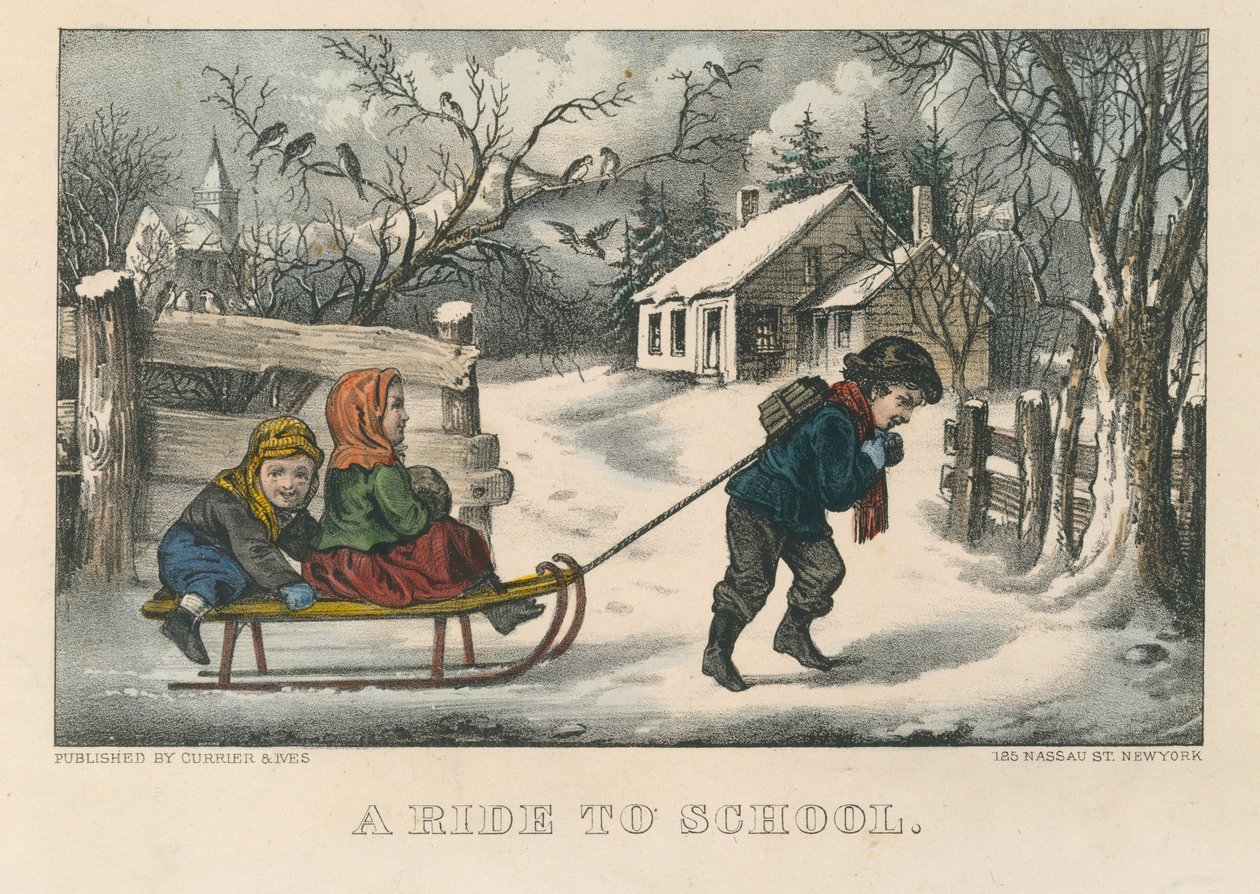 Een Rit naar School door Currier and Ives