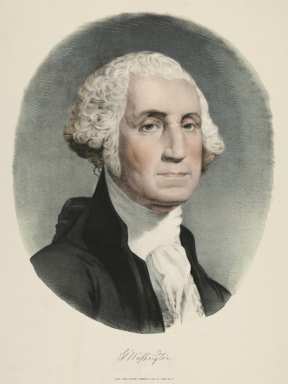 George Washington (kleur lithografie) door Currier and Ives