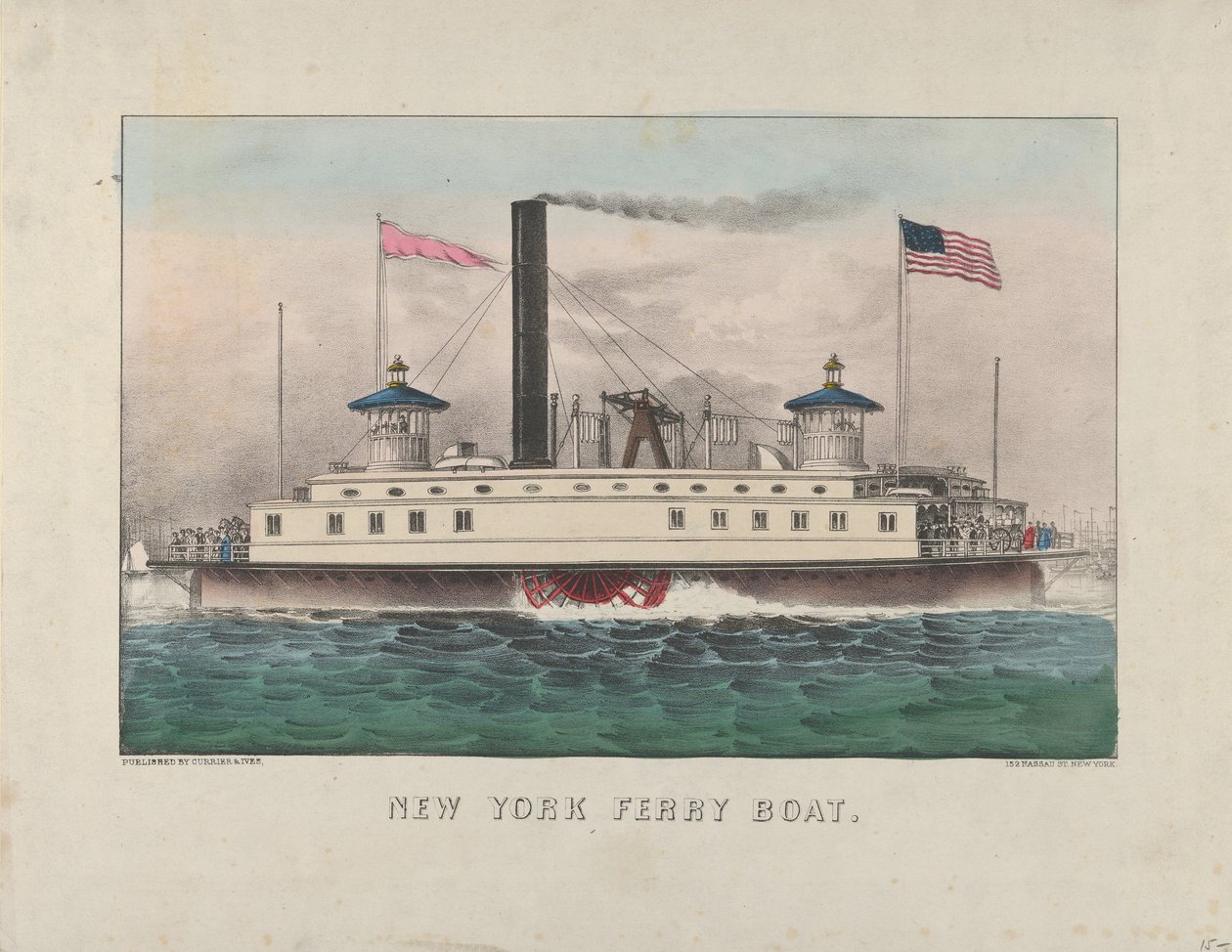 New York veerboot, ca. 1860-65 (handgekleurde lithografie) door Currier and Ives