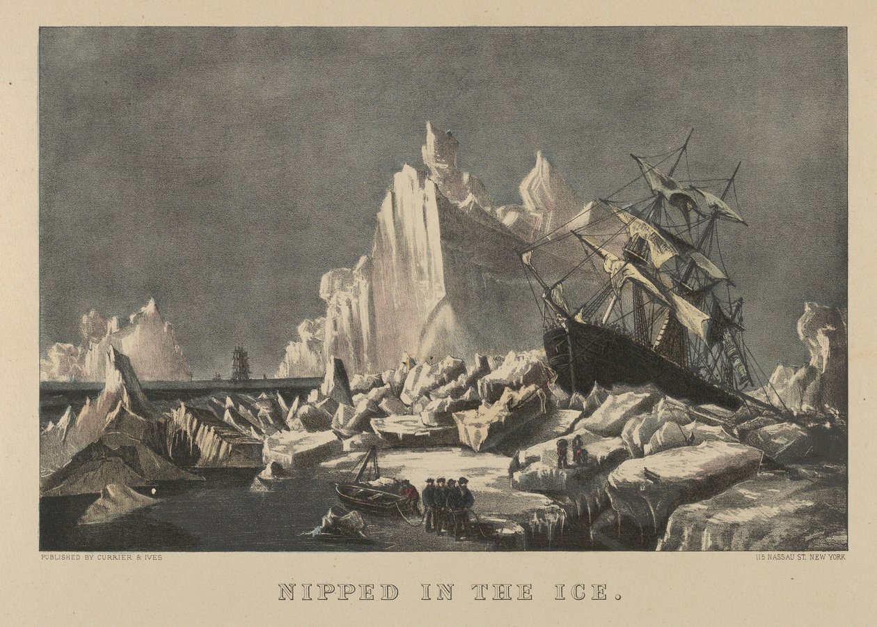 Bevroren in het ijs door Currier and Ives