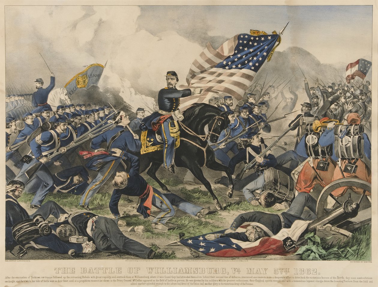 De Slag bij Williamsburg, Virginia op 5 mei 1862 (kleur lithografie) door Currier and Ives