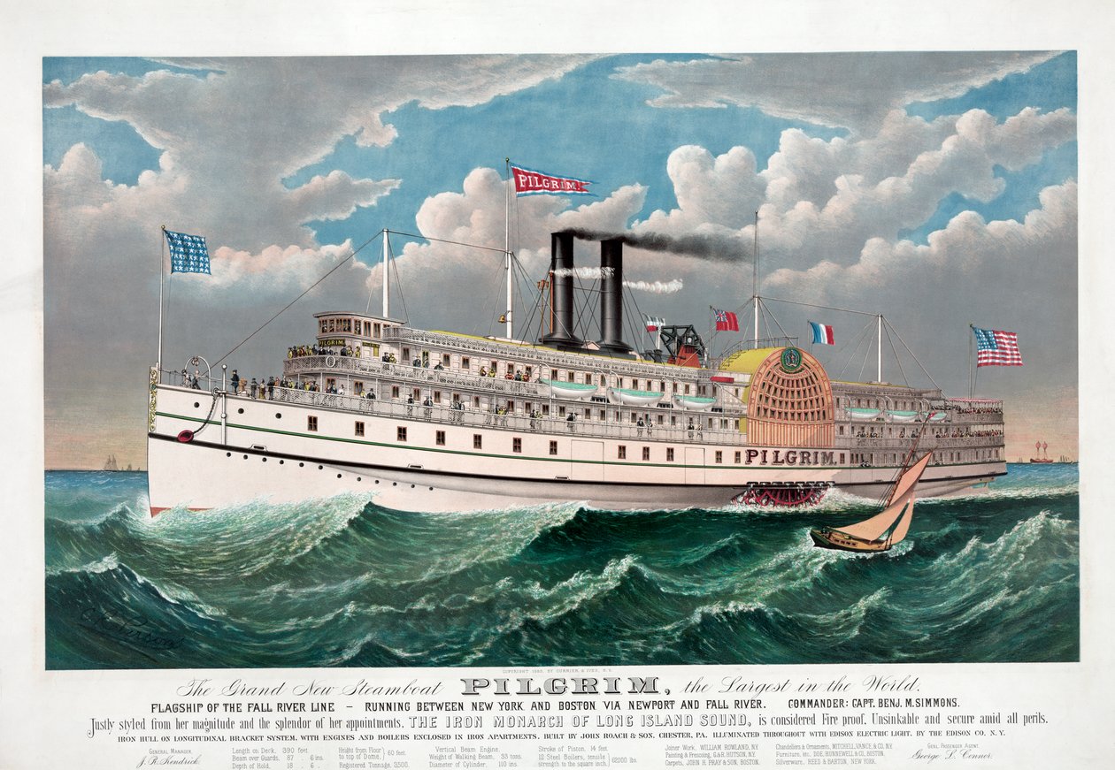 De Grote Nieuwe Stoomboot Pilgrim, ca. 1883 door Currier and Ives