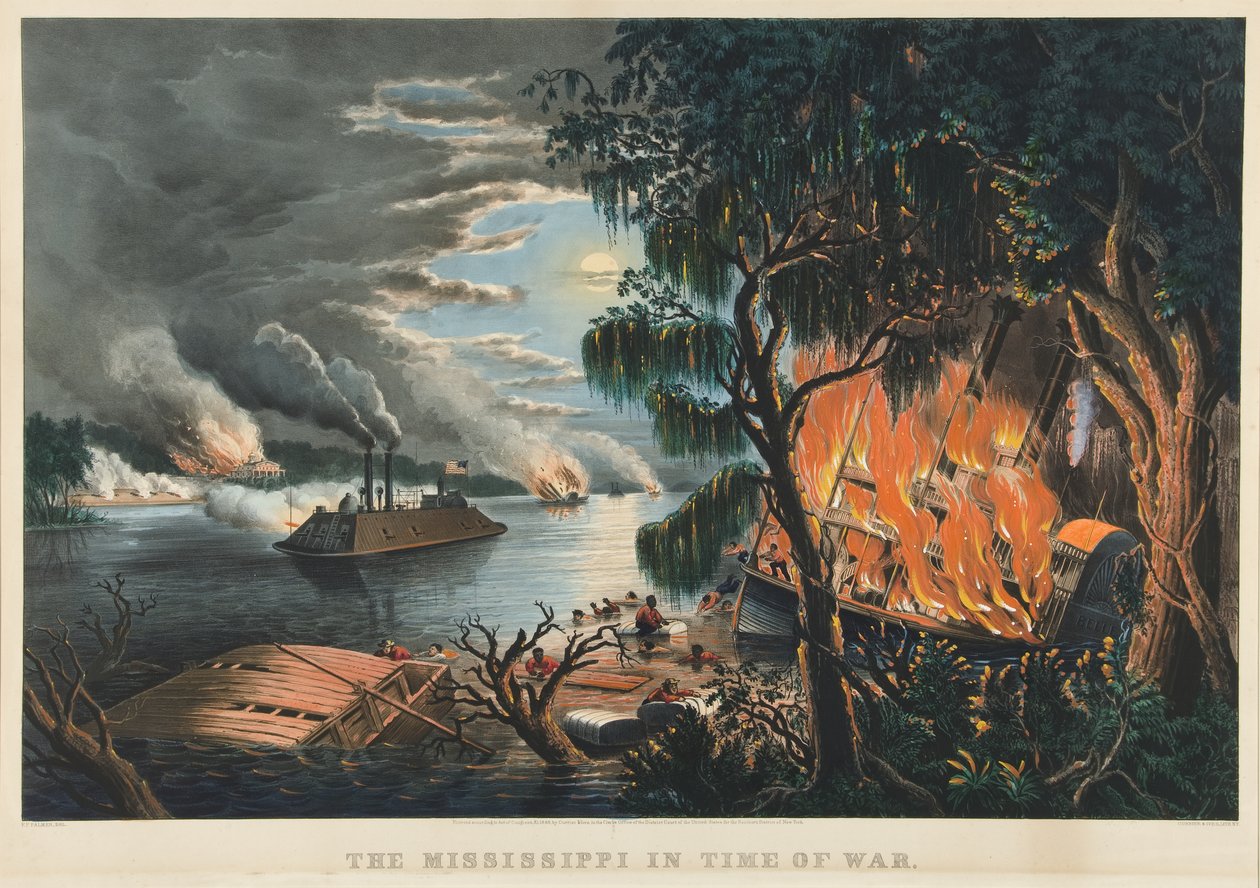De Mississippi in oorlogstijd door Currier and Ives