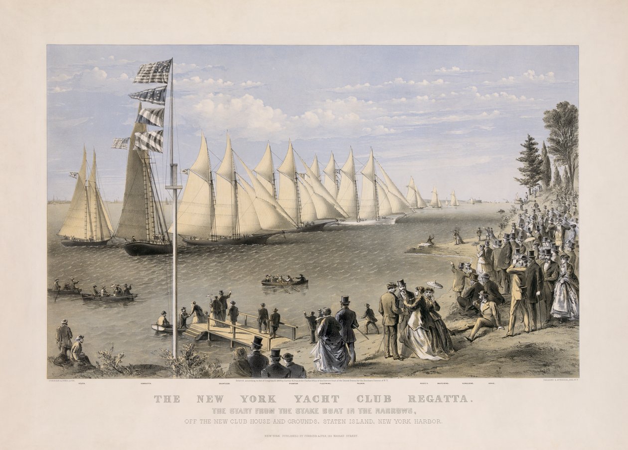 De regatta van de New York Yacht Club door Currier and Ives