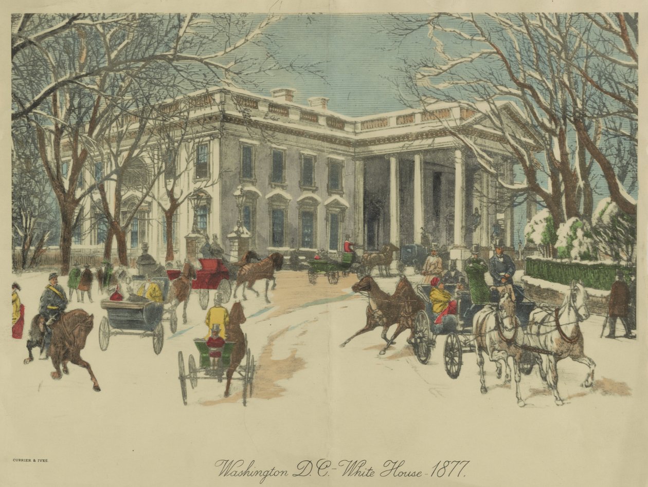 Het Witte Huis, Washington D.C. 1877 door Currier and Ives