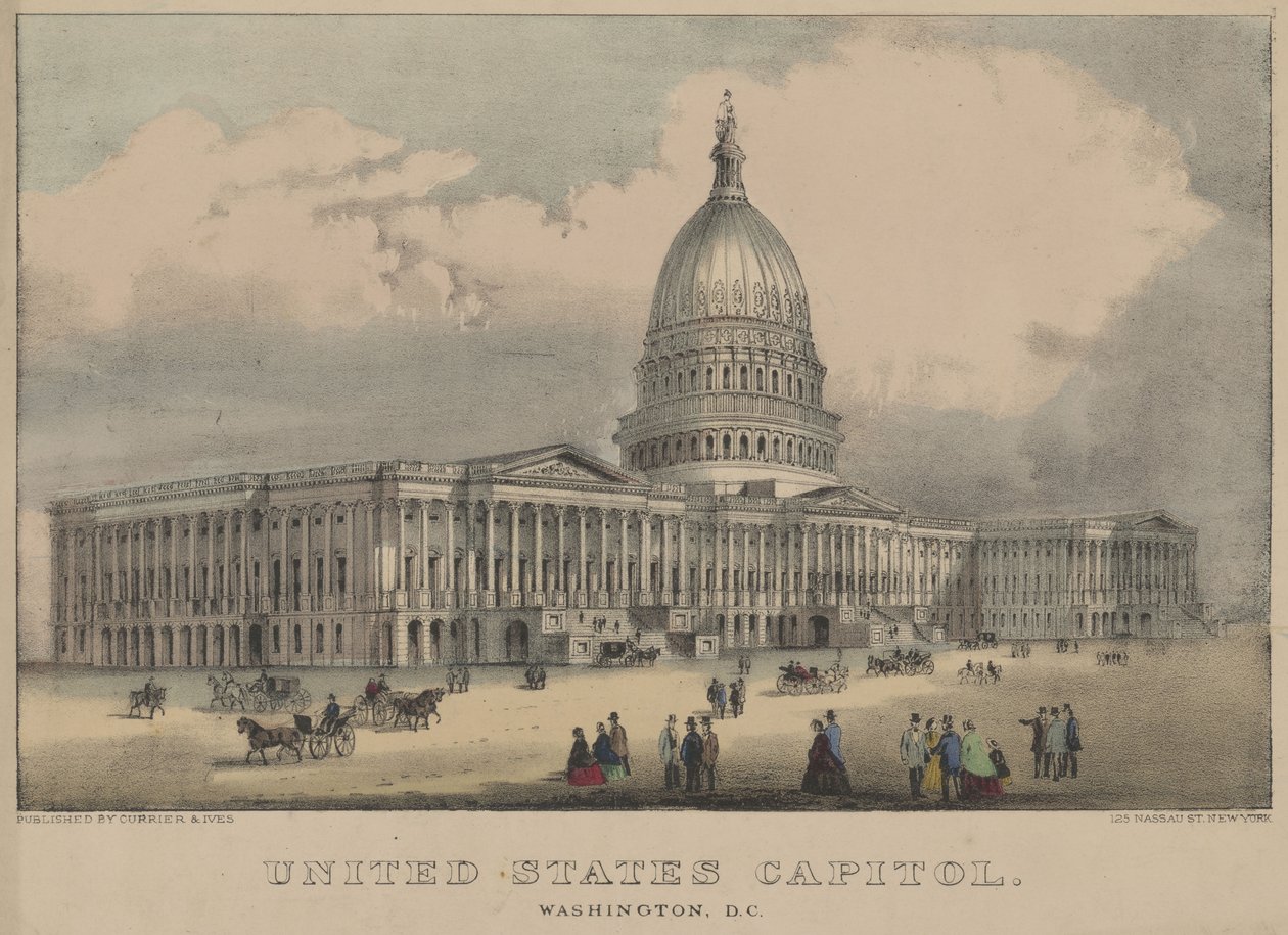Capitool van de Verenigde Staten, Washington, D.C. 1872 (kleur lithografie) door Currier and Ives