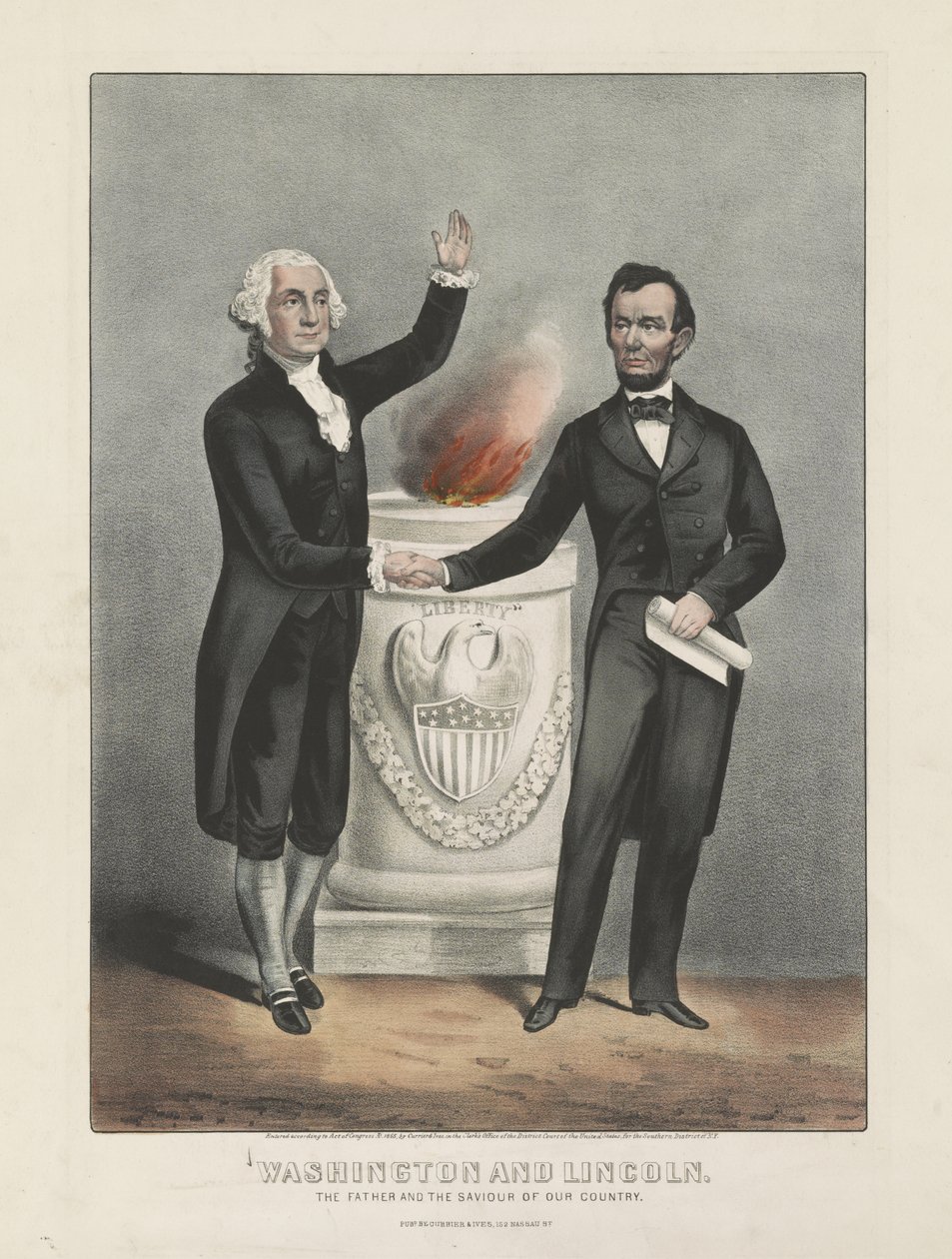Washington en Lincoln. De vader en de redder van ons land, ca. 1865 door Currier and Ives