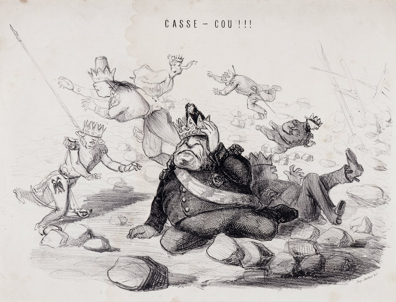 Dareneck!!! (Nekbreuk). Lithografie door Gabriel Aubert, drukker in Parijs die de krant 